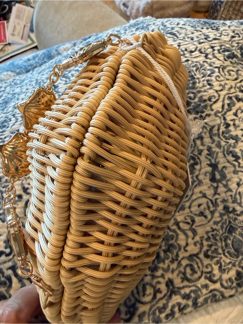 Haute Hippie Natural Rattan Woven Clutch with Gold Chain Detail - Picture 6 of 7